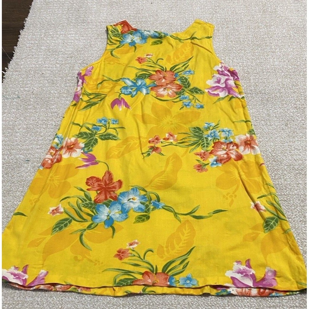 Indian Tropical Fashion Yellow Floral Beaded Sequin Rayon Sundress V-Neck M